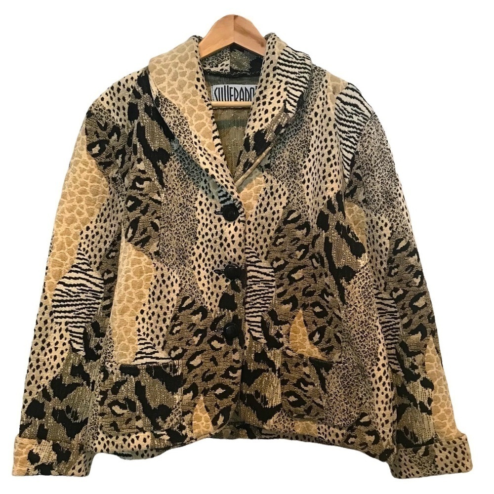 Silverado Blanket Jacket Coat Womenโs Cheetah Beige/Black Vintage Art Size L